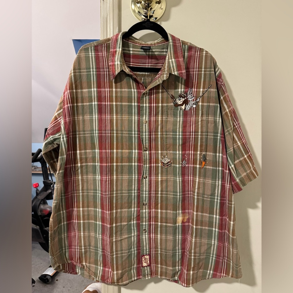 Vintage Warner Brothers Plaid Button-Up Shirt